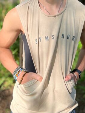 Gymshark Men Beige Sleeveless Tank SLEEVELESS TOP SHIRT workout gym